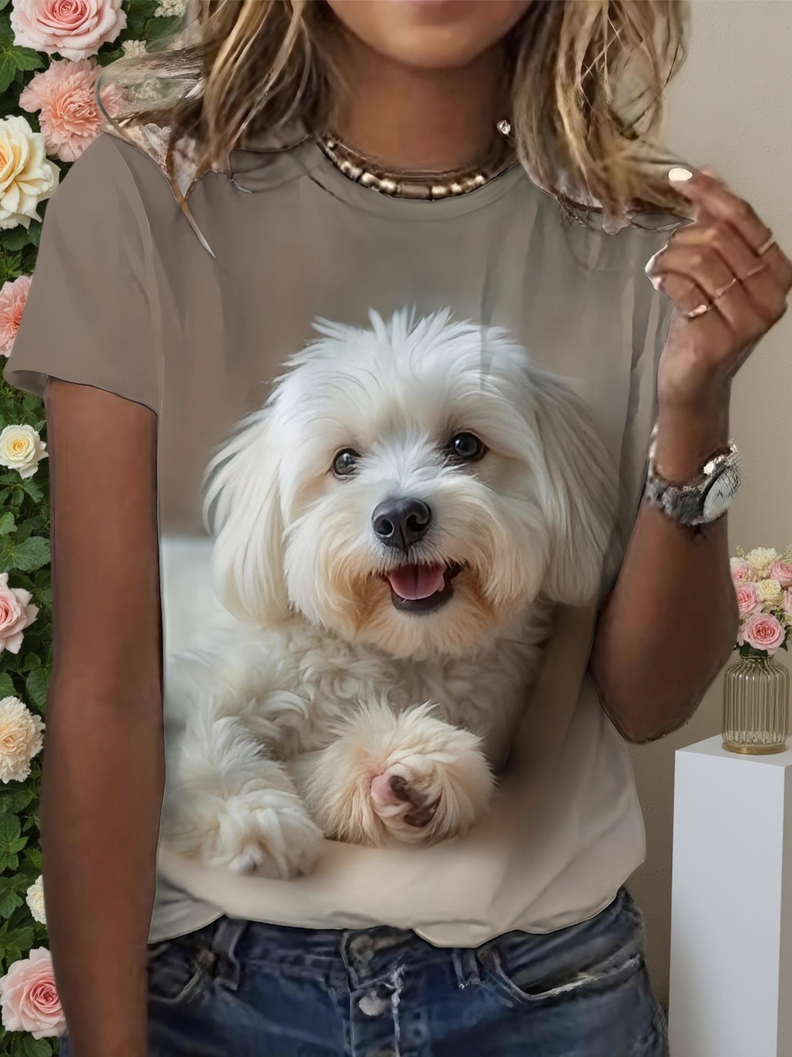 

Smiling Little White Dog Printed Short Sleeve T-shirt Women S Fashion Top. Casual and Comfortable Daily Wear. Summer Round Neck. Crew Neck. Slight St S дубильная кора