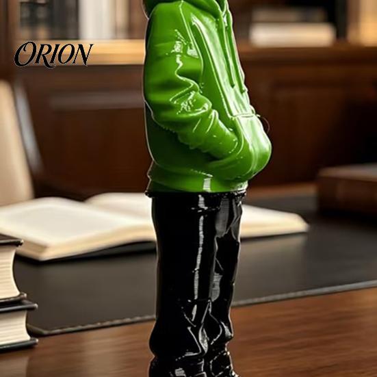 Home Office Desk Accent 3D Printed Alien Figurine with Hoodie And Headphone, Trendy Desktop Decor Ornament, Cyber Style Statue for Gaming Room
