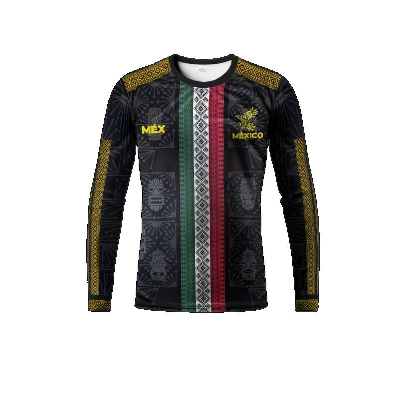 

Mexican Men s Football Long Sleeve Jersey Aztec Round Neck Comfortable Sports Long Sleeve Top Mayan Civilization Print L
