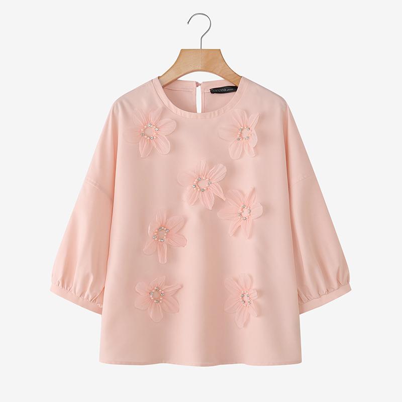 ZANZEA Lässige Bluse mit Rundhalsausschnitt und 3/4-Ärmeln für Damen