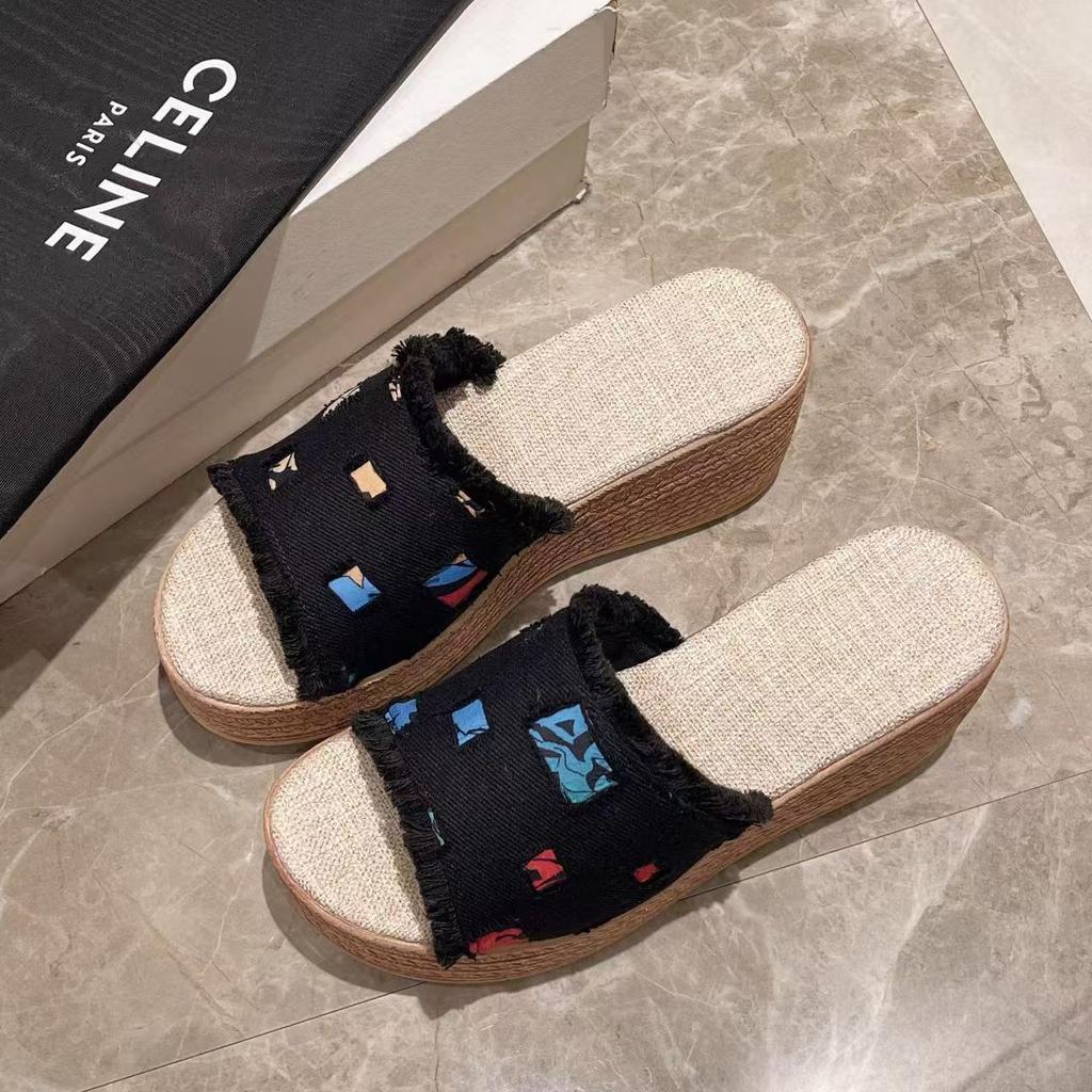Women's Summer New Big Size Open Toe Wedges Slippers Thick Sole Non Slip Lightweight Height Increasing Outdoor Slippers Sandals