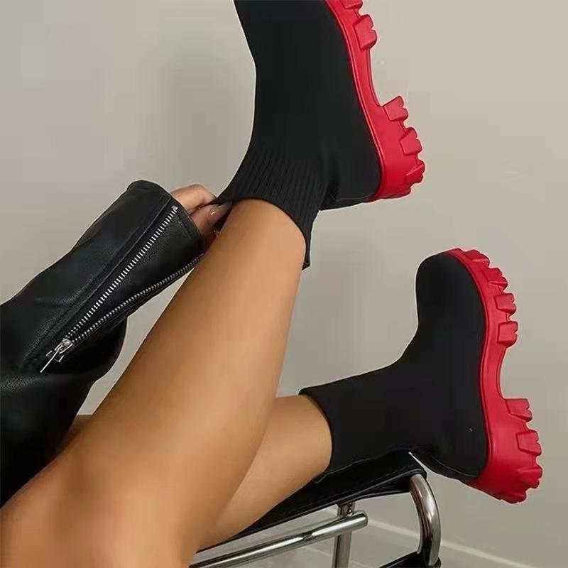 Women's fly-woven sports short boots women's autumn and winter new women's boots large size one-pedal socks boots