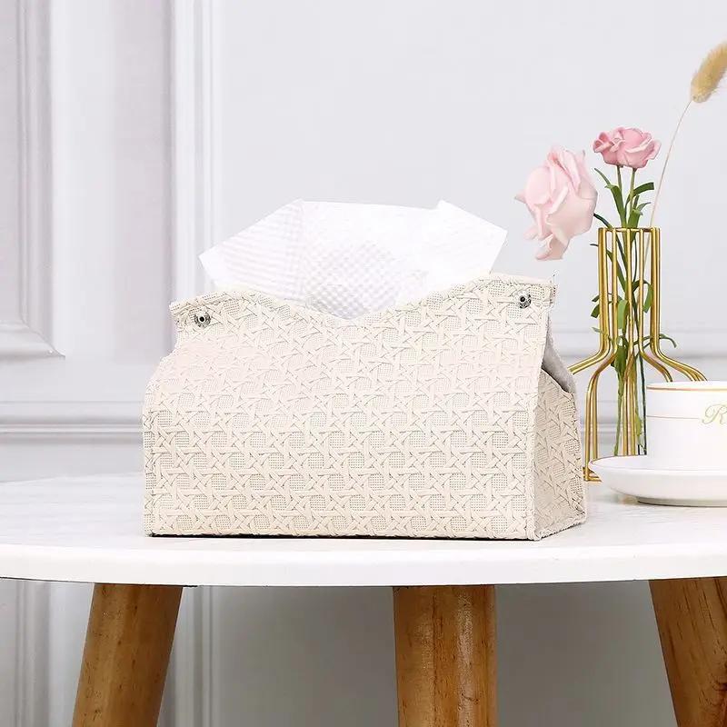 Living Room Coffee Table PU Leather Tissue Box Nordic Simple Plain Paper Tissue Boxes