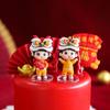 Boy and Girl Lion Dance Doll Chinese Style Lion Dance Ornaments  Cake Decoration