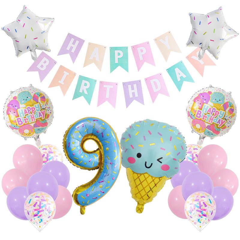 Ice Cream Balloon Set Digital Macaron La Flag Dessert Cake Children's Birthday Arrangement Party Decoration