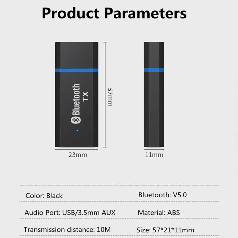 Bluetooth-Sender 5.0 + EDR-Audioadapter für TV-PC-Kopfhörer 3,5-mm-Buchse AUX USB-Stereo-Musik-Wireless-Adapter Plug & Play