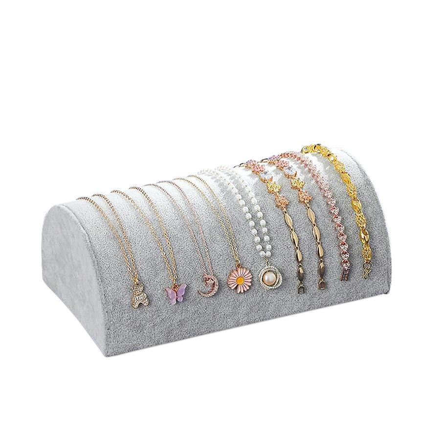 1 piece, flannel half-round pillow necklace display stand, for necklace and bracelet display and storage.