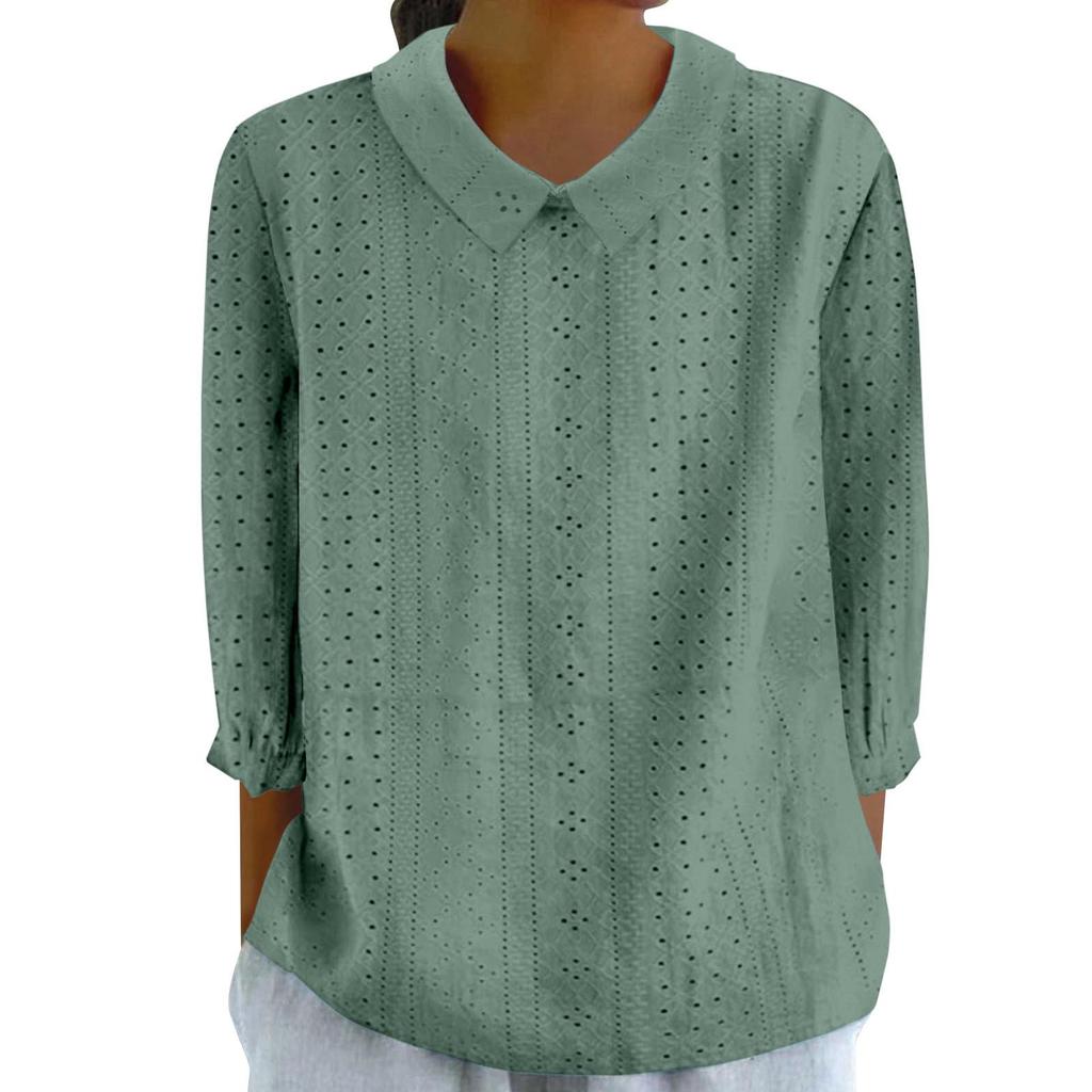 Autumn 2025 Solid Color Loose Lapel Top - Women's Three-Quarter Sleeve