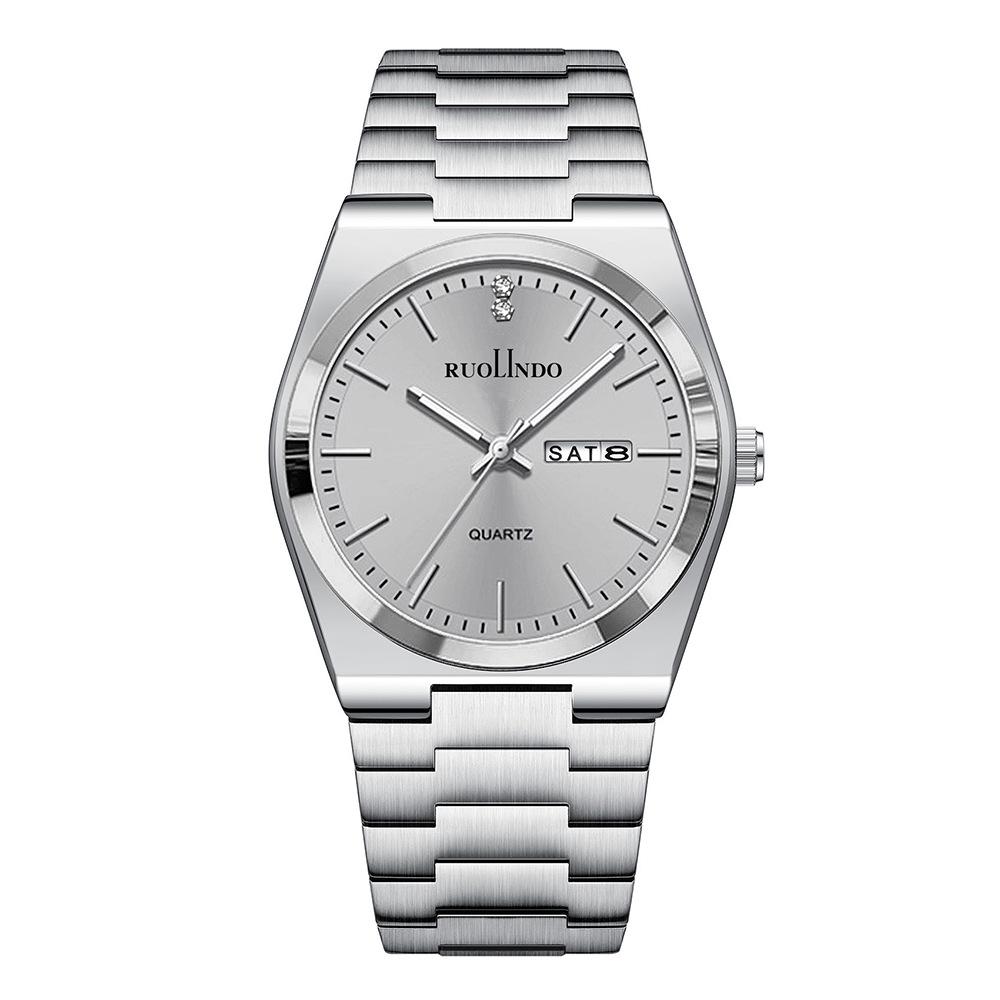 Men's Quartz Watch with Stainless Steel Band and Calendar
