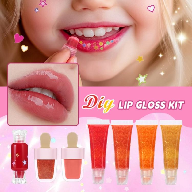 Handcraft Lip Gloss Kits Set with Accessories for Girl and Tweens Moisturizing Glitters Lip Kits for Creative Project