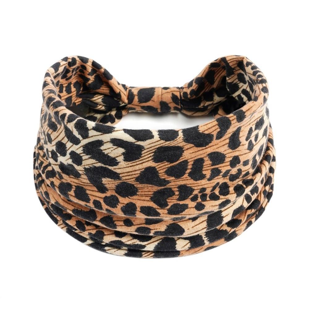 Soft Leopard Pattern Boho Headband Wide Breathable Turban Headband Elastic Sweatproof Knotted Hairband Yoga