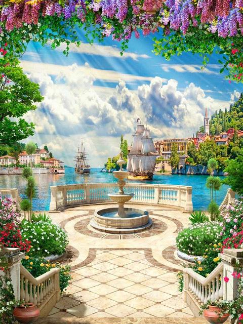 Peinture diamant mosaïque bord de mer paysage de montagne plein carré rond broderie fenêtre paysage décoration de la maison