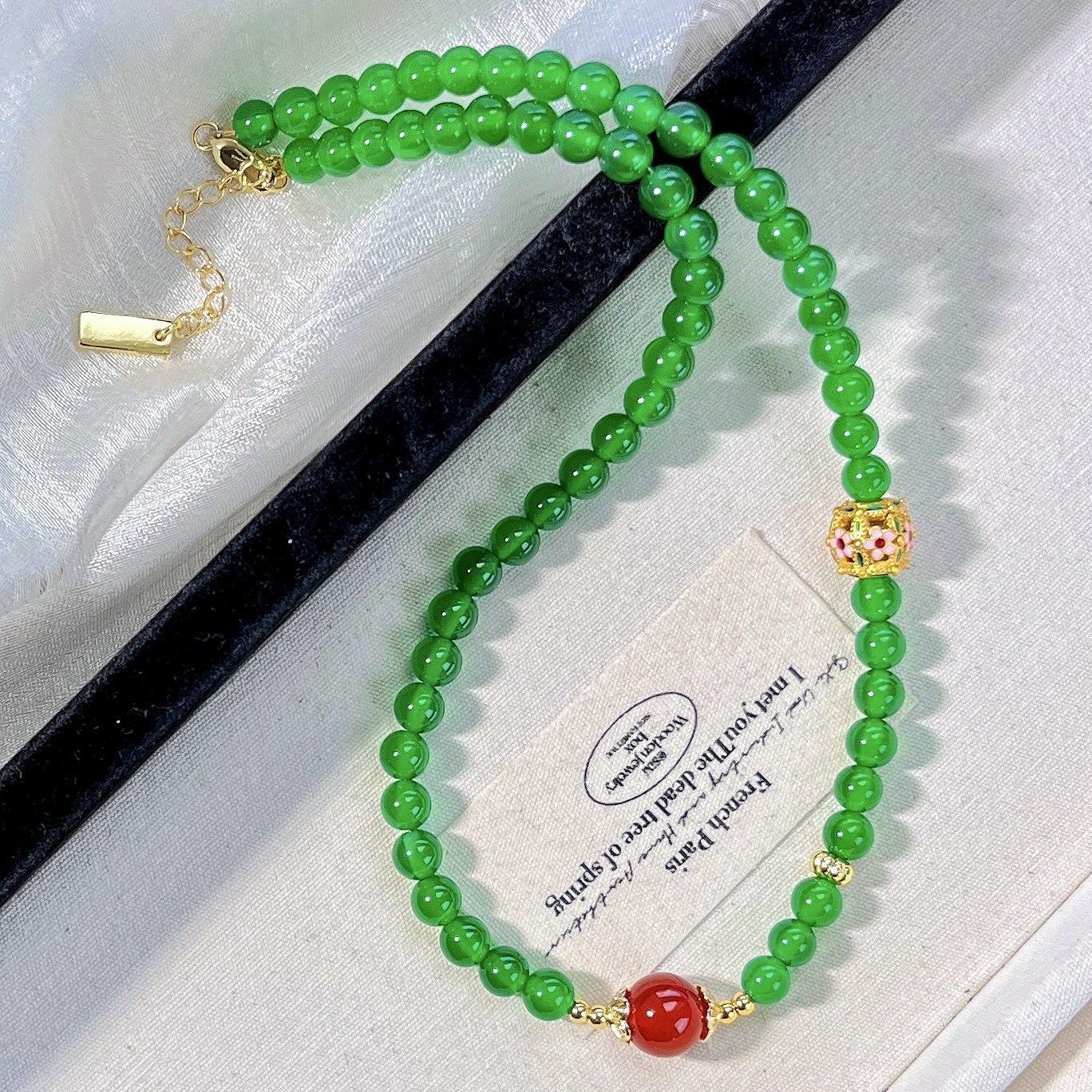 6Mm High Quality Ice-Permeable Imperial Green Natural Green Chalcedony Chalcedony Design Clavicle Chain Necklace