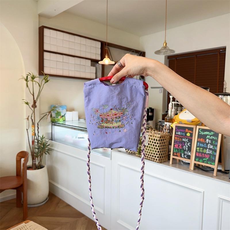 42 Mini Embroidered Small Cloth Bag Oxford Cloth Hand Bag Student Crossbody Portable Lipstick Mobile Phone Storage Bag