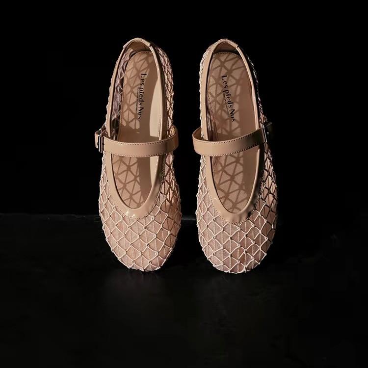 2025 Sommer Neue Hohl-Netz-Riemen Mary Jane Schuhe Damen Runde Spitze Flacher Mund Bequeme Sandalen
