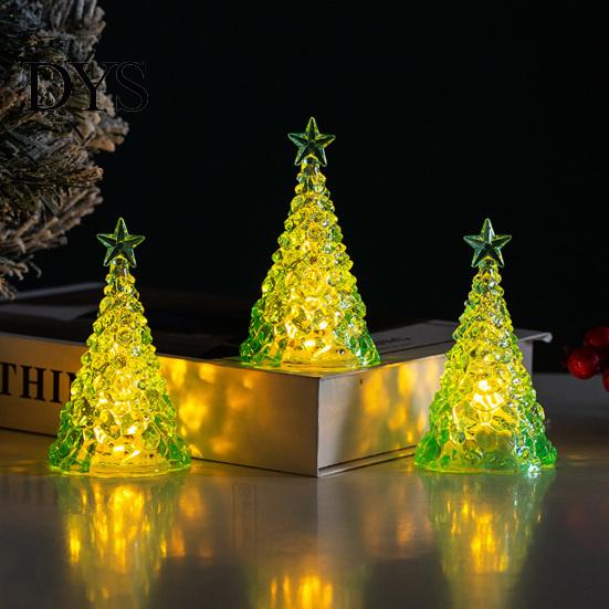 Shimmering Holiday Desktop Decor Glowing Christmas Tree Night Light, Mini Lighted with Star, Indoor Modern Minimalist Atmosphere Faux Crystal Tabletop