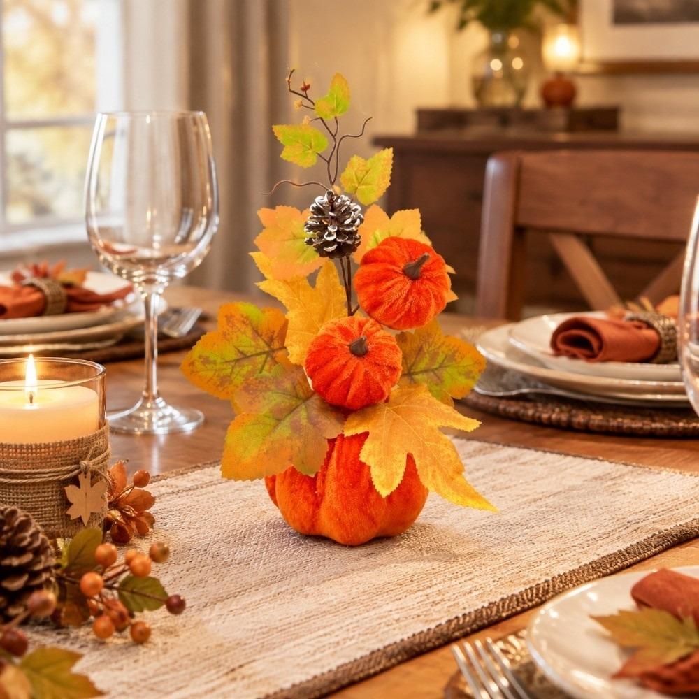 DIY Artificial Pumpkin Flower Bonsai Style Autumn Harvest Decoration Office Desktop