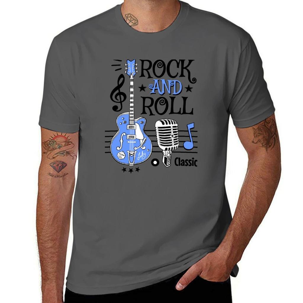 Rockabilly Music Retro Guitar Classic Rock And Roll Microphone Vintage Sock Hop Tshirt Quick Dry Fishing Tshirt