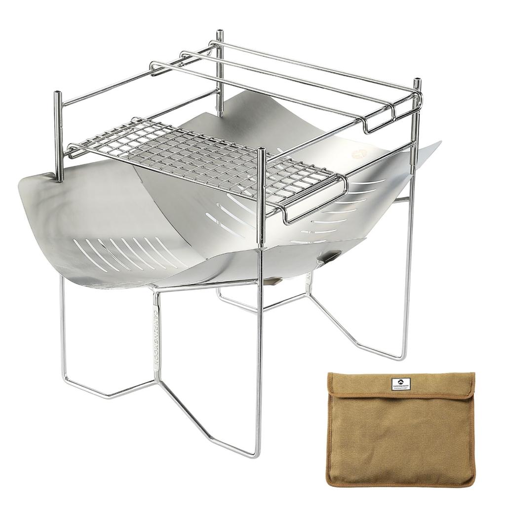 CAMPING MOON A4-Size Solo Grill, Fire Pit, Stainless Steel 304 Grill with Canvas Case (SOLO-A4G)