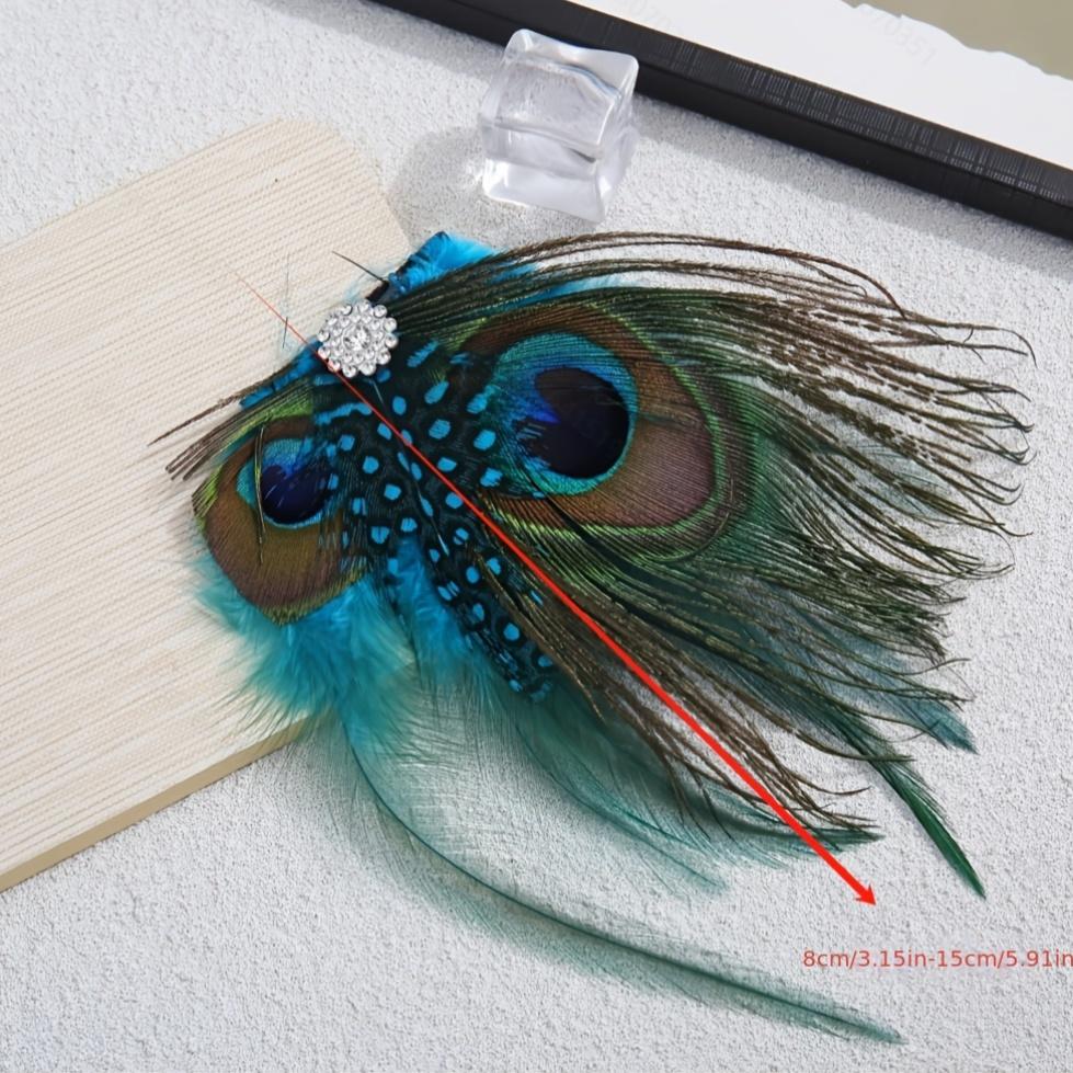 An Artificial Peacock Feather Hair Accessory, Adorned with Rhinestone Floral Clips, for Special Occasions And Stylish Outfits.