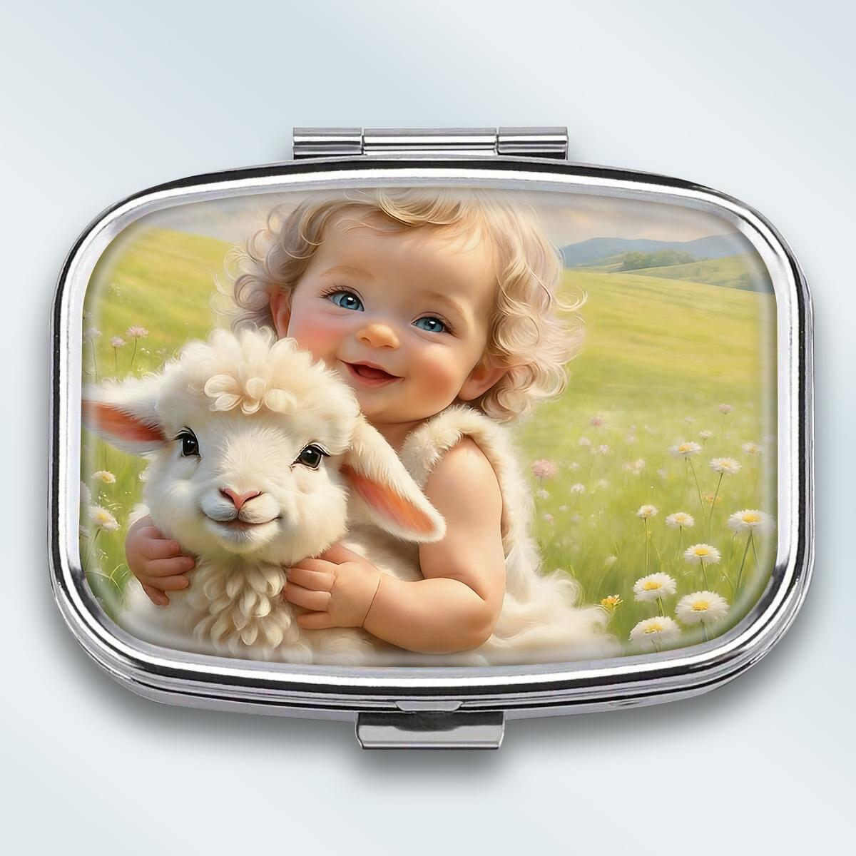 

Portable Pill Box with 2 Compartments, Mini Metal Medicine Organizer Case, Cute Printed Pill Container for Vitamins, Pills, Jewelry, Travel, Daily Use різнокольоровий