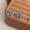 Ethnic Style Blue Flower Pearl Stud Earrings Personalized Niche Earrings Fashion Temperament High-End Earrings