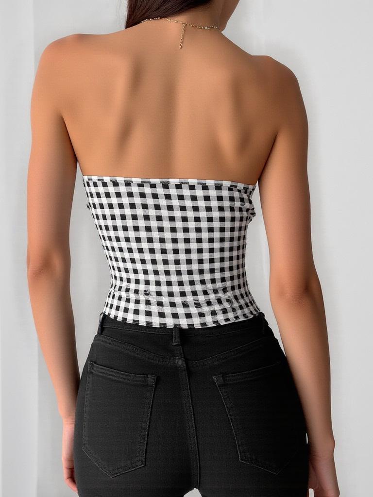 European and American Style Plaid Fishbone Tie Corset Vest for Women