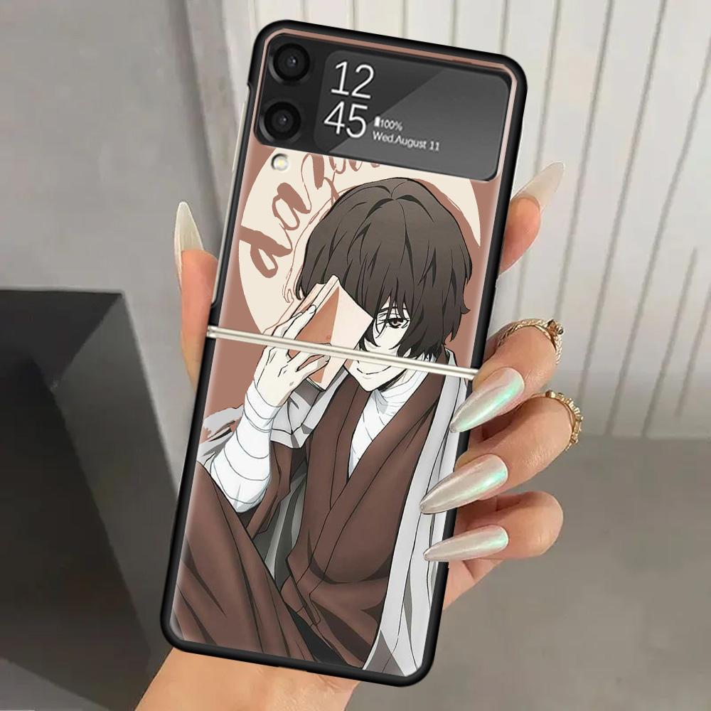 Bungo Stray Dogs Dazai Hard PC Phone Case For Samsung Galaxy Z Flip 6 5 4 3 Black Cover ZFlip6 Flip5 Flip4 5G Foldable Print Cas