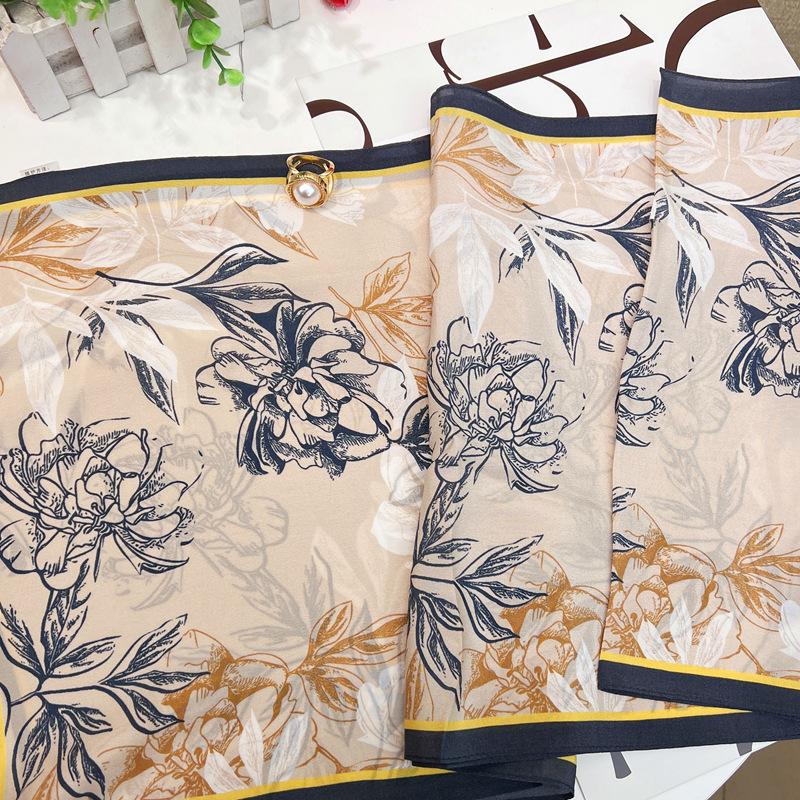 Temperament Peony Double Crepe Silk! French Rose Mulberry Silk Scarf Women'S Versatile Long Scarf Scarf