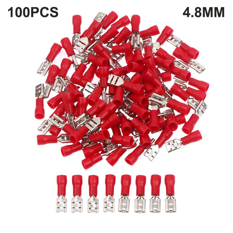 100Pc 2.8/4.8/6.3mm Insulated Spade Wire Connector Male Female Electrical Crimp Terminal Connector Wiring Cable Plug Red Blue