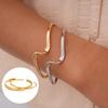 CARLIDANA Minimalist Stainless Steel Mirror Polished Luxury Gold Plated Wave Shaped Bracelet S Shaped Cuff Open Bangles Women
