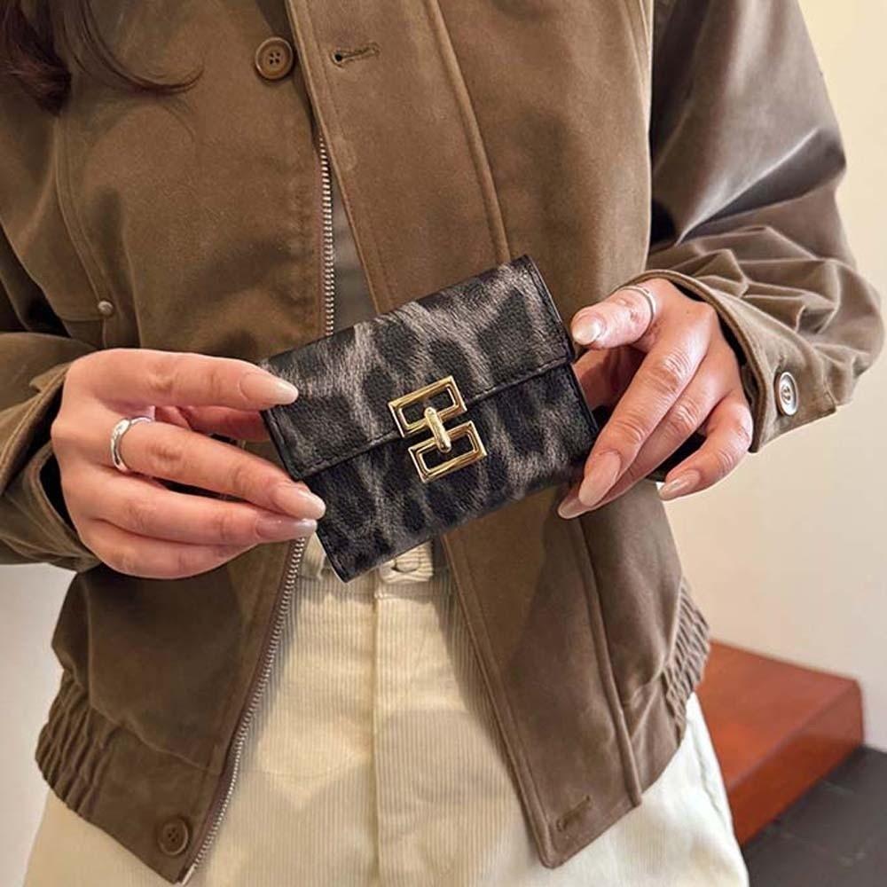 Texture Short Square Purse Portable PU Card Bag Versatile Leopard Print Wallet  Shopping