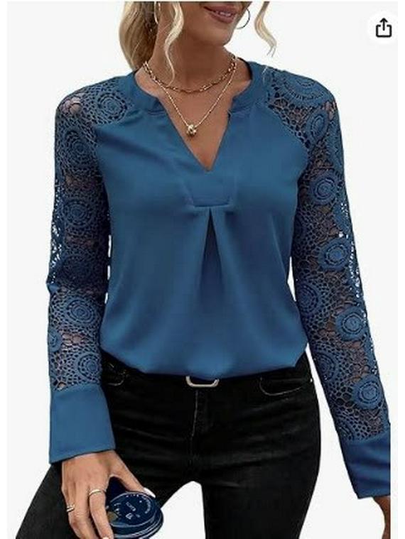 V-neck Patchwork Embroidery Lace Long Sleeve Women's Spring/Summer Top