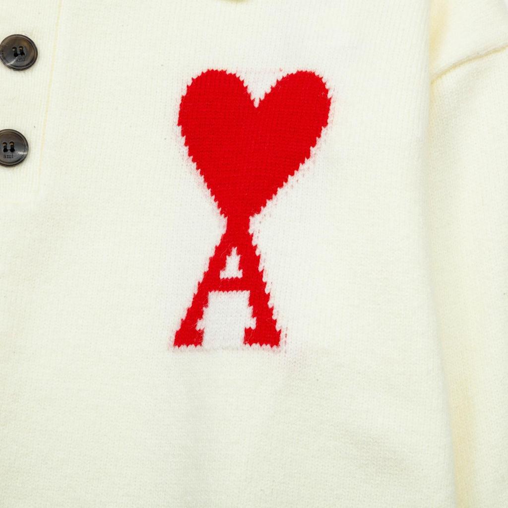 AMI Autumn and Winter New Big Heart Jacquard Wool Ami De Coeur Polo Collar Pullover Couple Sweater