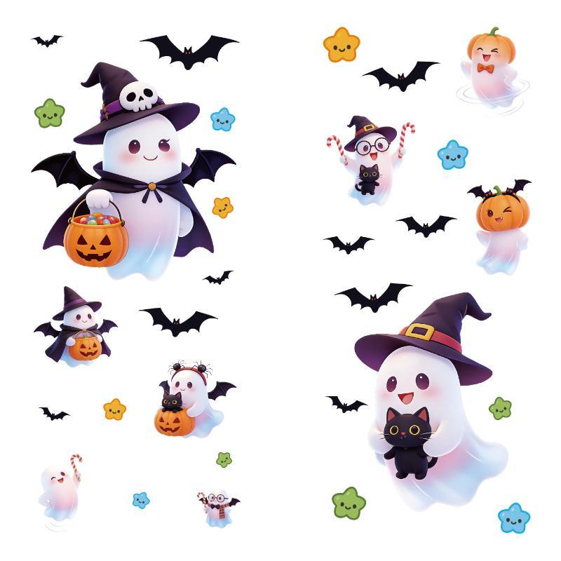 Cute Halloween Window Clings With Ghost Pumpkin Bat Patterns Easy Peel Design For Home Party Decorations