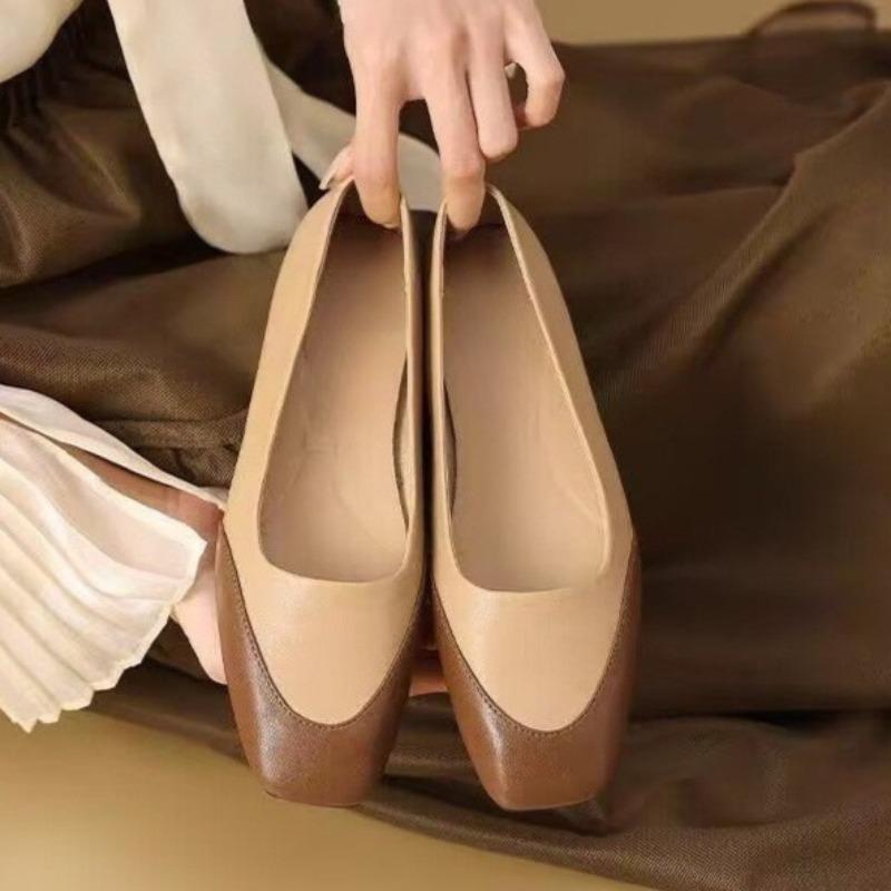 Color Block Plus Size Single Shoes Women's Fashion Autumn New Square Toe Shallow Mouth Non-slip Low Heel Shoes
