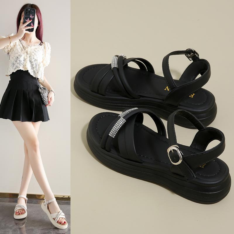 

Fashion Flip Flops Platform Clogs Wedge Med Buckle Strap Female Sandal 2025 Women s Ladies Shoes Summer Soft All-Match Sandals 35 чёрный