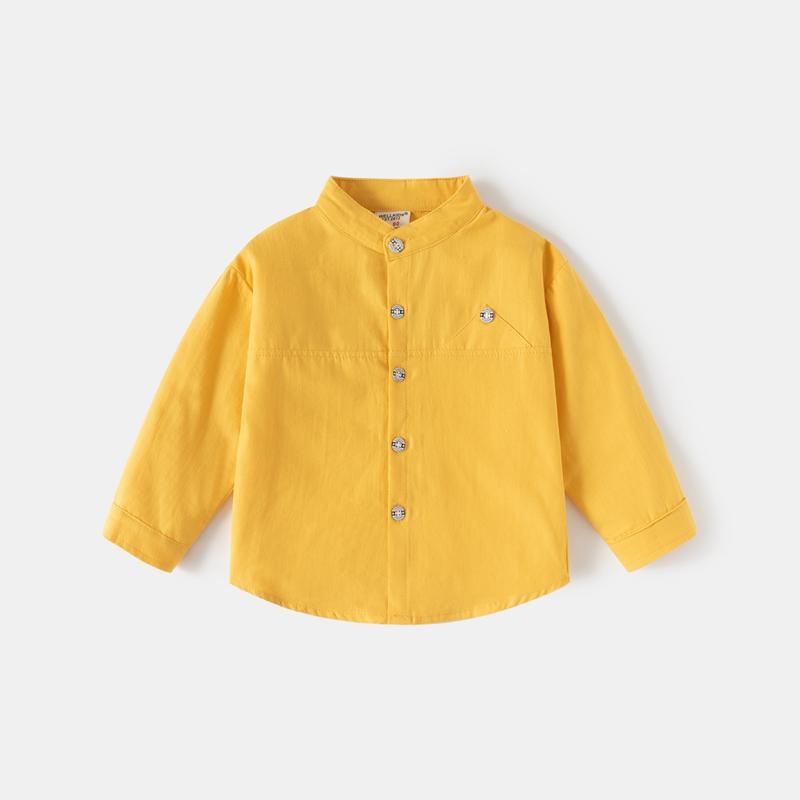 Boys' Solid-Color Stand-Up Collar Long-Sleeve Shirt for Spring and Fall