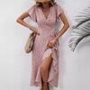 European and American summer floral new vacation short-sleeved temperament waist v-neck wrap dress