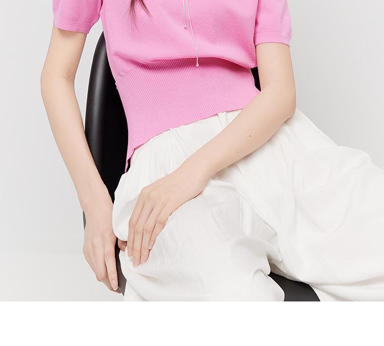 Ladies' Temperament Thin Round Neck Short-Sleeved Knitted Shirt