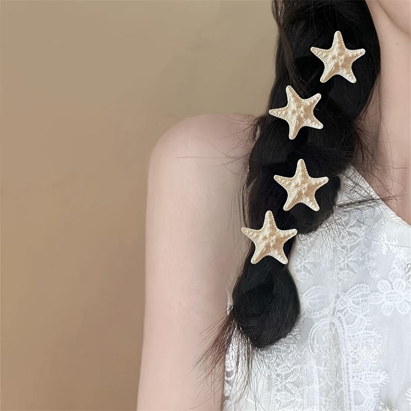 Set of 4 Elegant Starfish Hair Clips - Bohemian Style Resin Mermaid Tail Accessories, Perfect for Beach And Ocean-Themed Parties