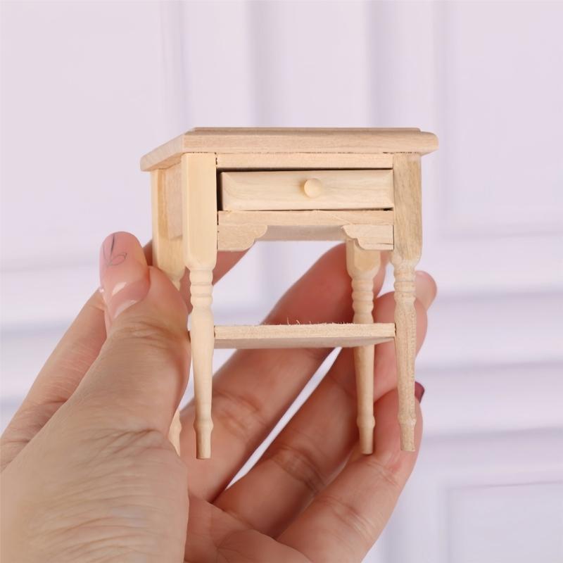 1:12 Scale Bedside Table For Doll House Bedroom Display Unfinished Miniature Wood Doll House Nightstand for Painting
