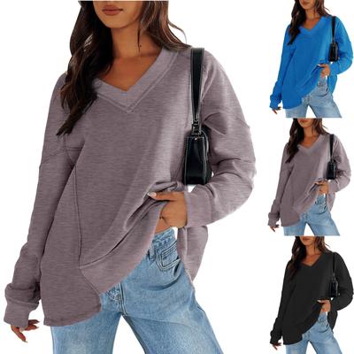 Übergroßes Sweatshirt für Damen, lässig, V-Ausschnitt, langärmelig, Pullover-Oberteile