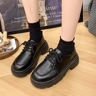 Ladies' British Style Thick Soled Black Loafers