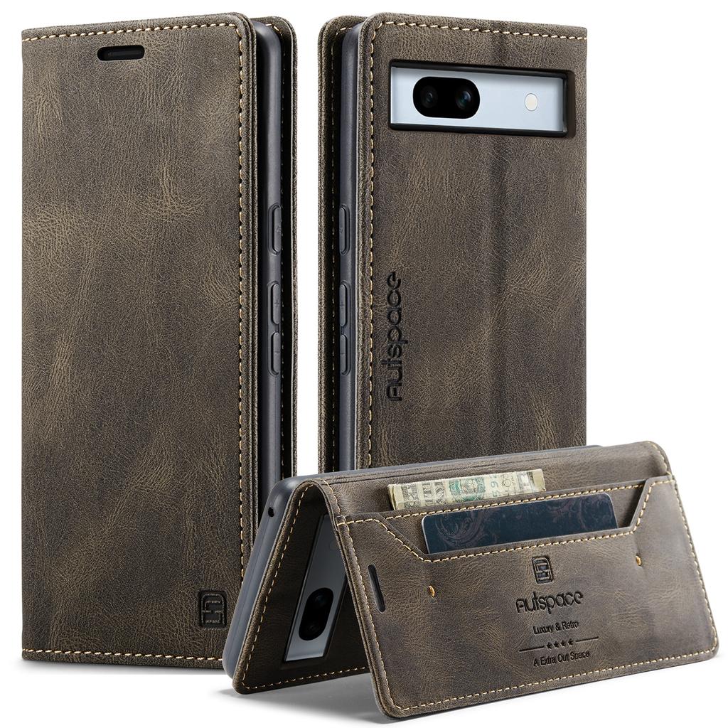 For Google Pixel 7a Wallet Case AUTSPACE A01 Leather Stand Cover with RFID Blocking Card Holder
