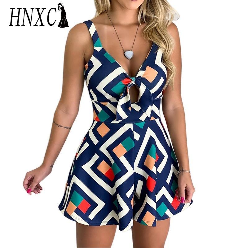 HNXC ქალთა მოდა შემთხვევითი სოლიდური პრინტი საზაფხულო გაზაფხულზე უსახელო შარვალი კომბინეზონები და რომპერები
