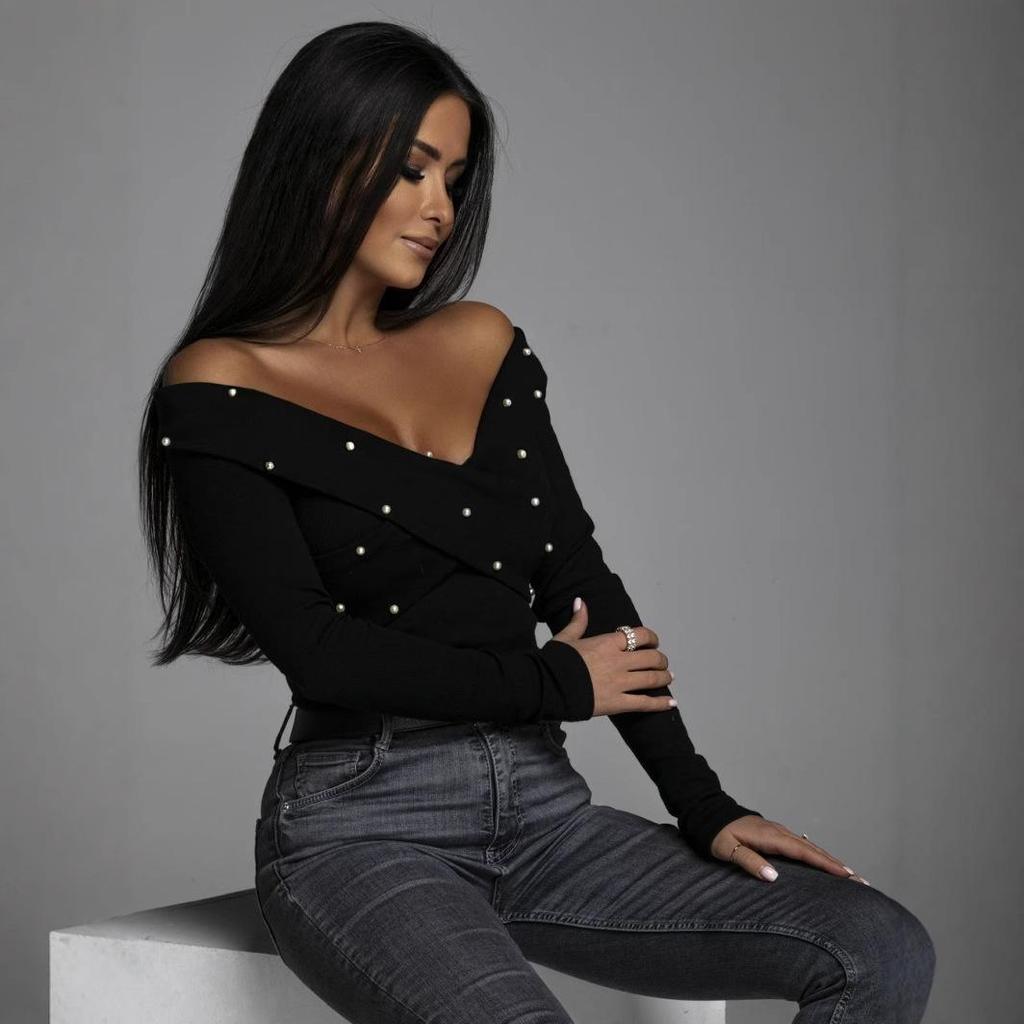 Spring/Autumn 2022 Women's Solid Color Beaded Top