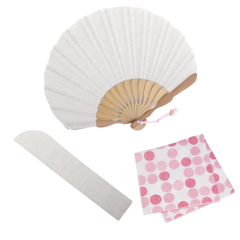 Stylish Business Fan with Fan Bag and Handkerchief Set [Osaka Choseido] Women's (Gray)