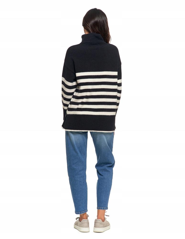 Women's Classic Long Sleeve Striped Turtleneck Sweater MORAJ XL black
