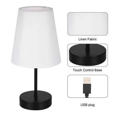 Fabric Bedside Table Lamp with 3 Light Colors LED Bulb Nightstand Lamp Desk Light Touch Control